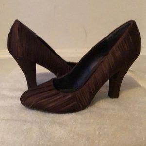 Brown satin heels